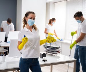 Professional Office Cleaning Services With Face Masks